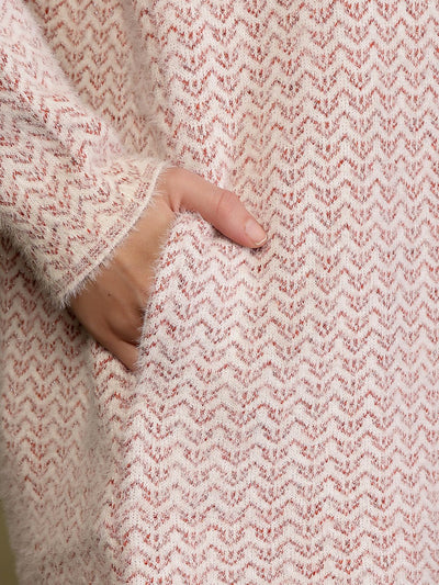 Red Longline Textured Knitting Cardigan Button-Down Woollen Cardigan, product photo showing color, pattern, and knit texture on a plain background
