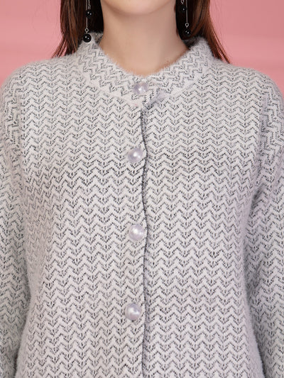 Black Longline Textured Button-Down Woollen Cardigan