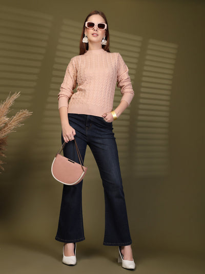 Peach Textured Knitted Woollen Sweater