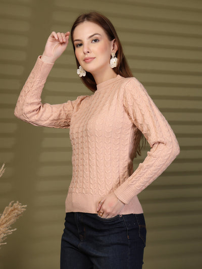 Peach Textured Knitted Woollen Sweater