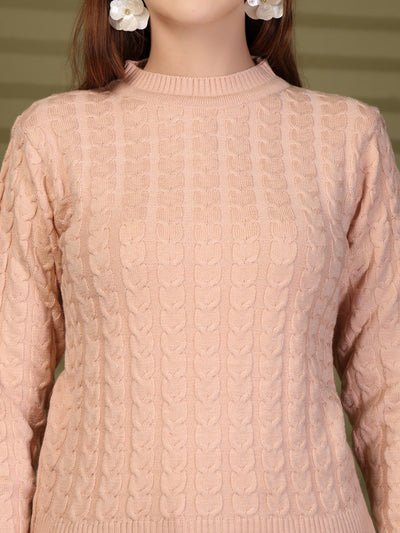 Peach Textured Knitted Woollen Sweater