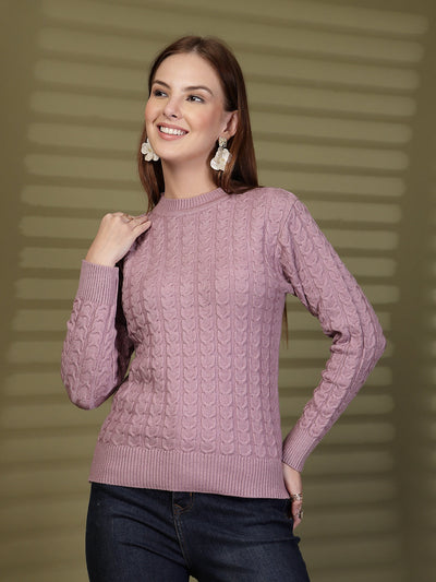 Lavander Textured Knitted Woollen Sweater