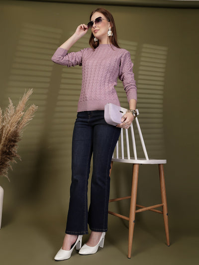 Lavander Textured Knitted Woollen Sweater