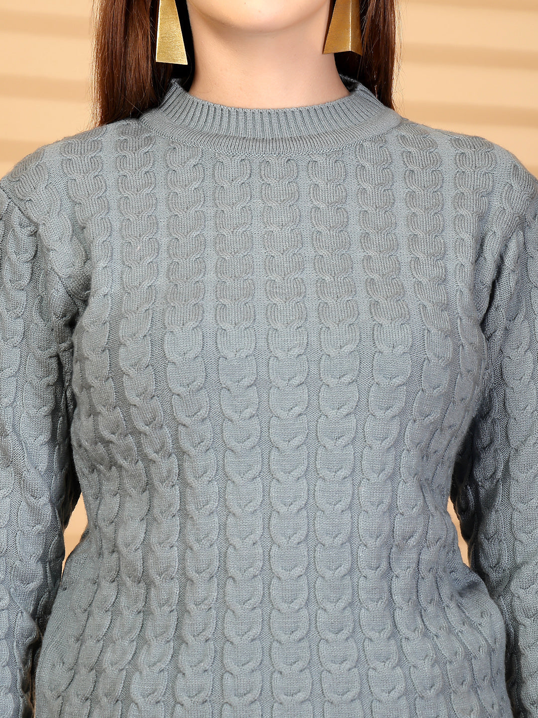 Dark Grey Textured Knitted Woollen Sweater
