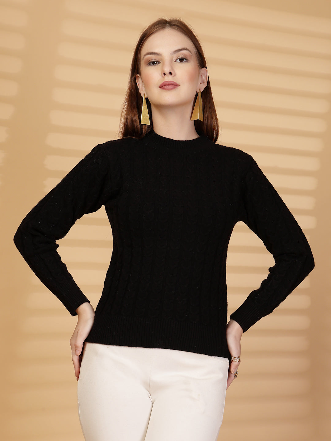 Black Textured Knitted Woollen Sweater