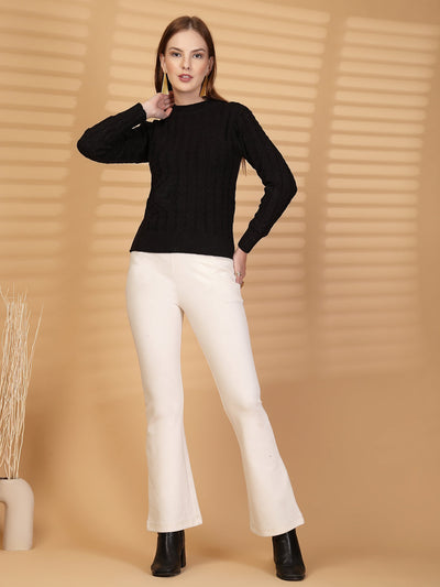 Black Textured Knitted Woollen Sweater