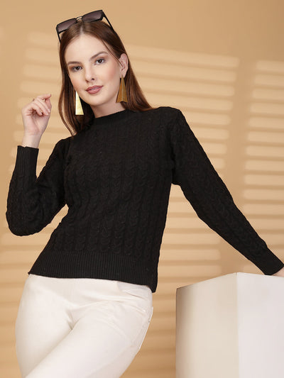Black Textured Knitted Woollen Sweater
