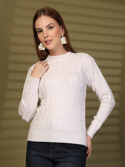 White Textured Knitted Woollen Sweater
