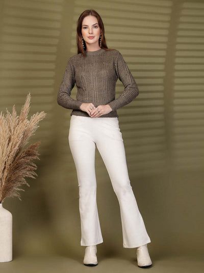 Olive Knitted Knitting Sweaters Woollen Sweater, product photo showing color, pattern, and knit texture on a plain background