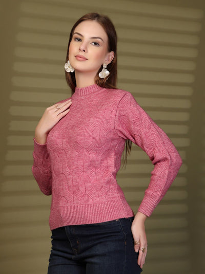 Pink Kintted Knitting Sweaters Woollen Sweater, product photo showing color, pattern, and knit texture on a plain background