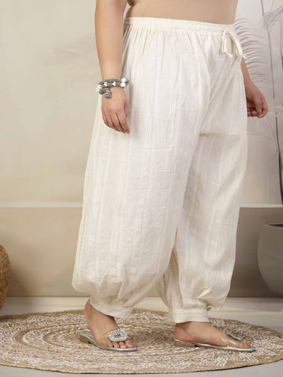Design cotton lurex loose fit Afghani salwar with elastic waistband and drawstring closure.