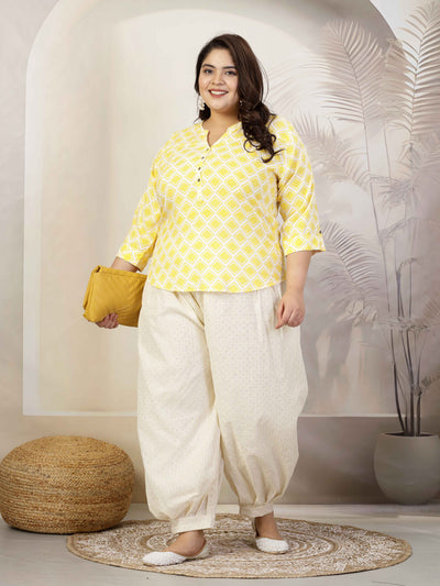 Women wearing self design cotton lurex Afghani salwar with elasticated waistband and drawstring closure.