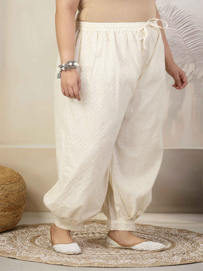 Women self-design cotton lurex loose fit Afghani salwar with elasticated waistband.