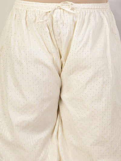 Women self-design cotton lurex loose fit Afghani salwar with elasticated waistband.