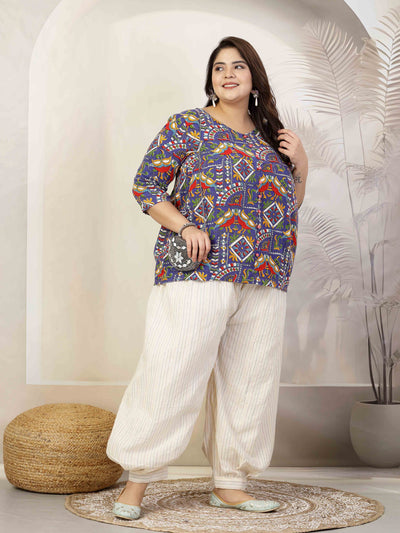 Women Kantha Work Loose Fit Afghani Salwar with elasticated waistband and drawstring closure.