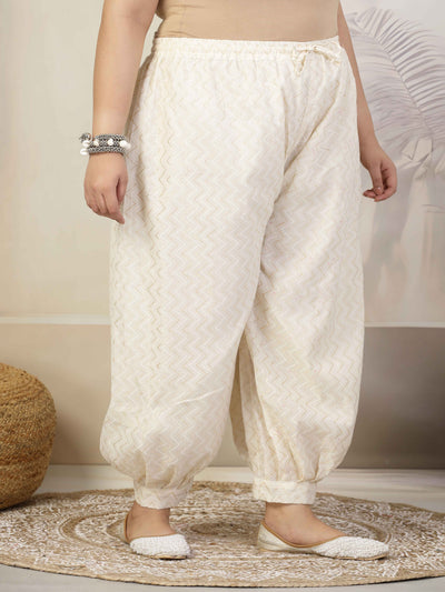 Women self-design cotton lurex loose fit Afghani salwar with elasticated waistband.