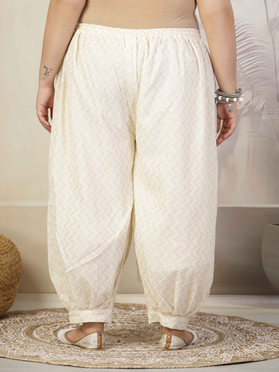 Women Self Design Cotton Lurex Loose Fit Afghani Salwar with Elasticated Waistband and Drawstring Closure.