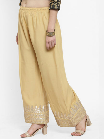 Fawn Gotta Patti rayon palazzo with elasticated waistband and flared cut.