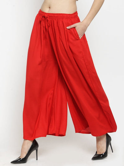 Clora Red Solid Rayon Sharara