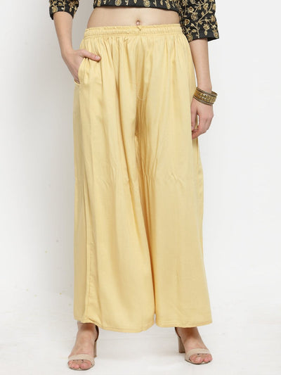 Fawn solid rayon sharara with pockets, ideal for a stylish casual look.