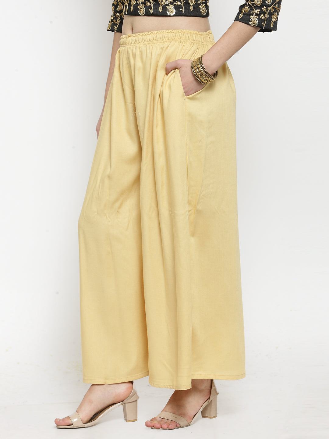 Fawn solid rayon sharara with an elastic waistband and wide-leg design.