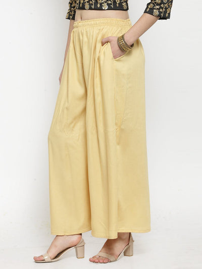 Fawn solid rayon sharara with an elastic waistband and wide-leg design.