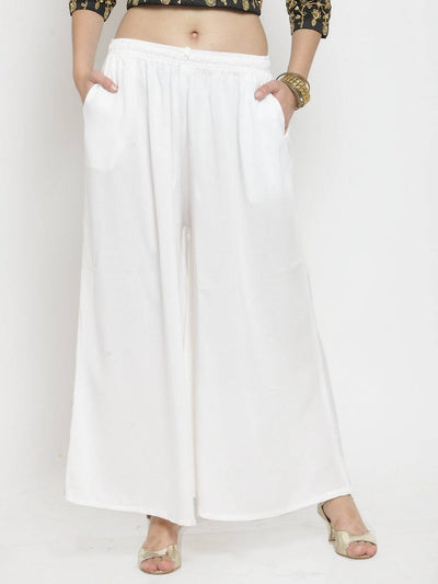 White solid rayon sharara pants for fashion-forward women.