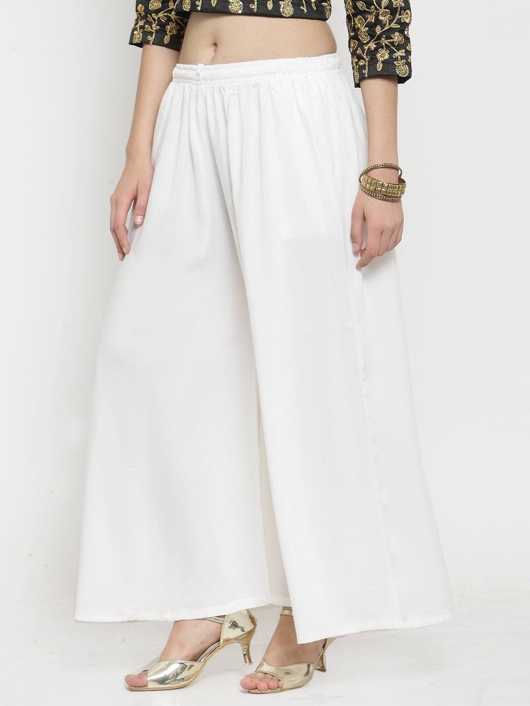Off-White Solid Rayon Sharara for casual and classy look.