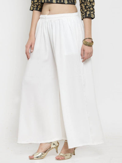 Off-White Solid Rayon Sharara for casual and classy look.