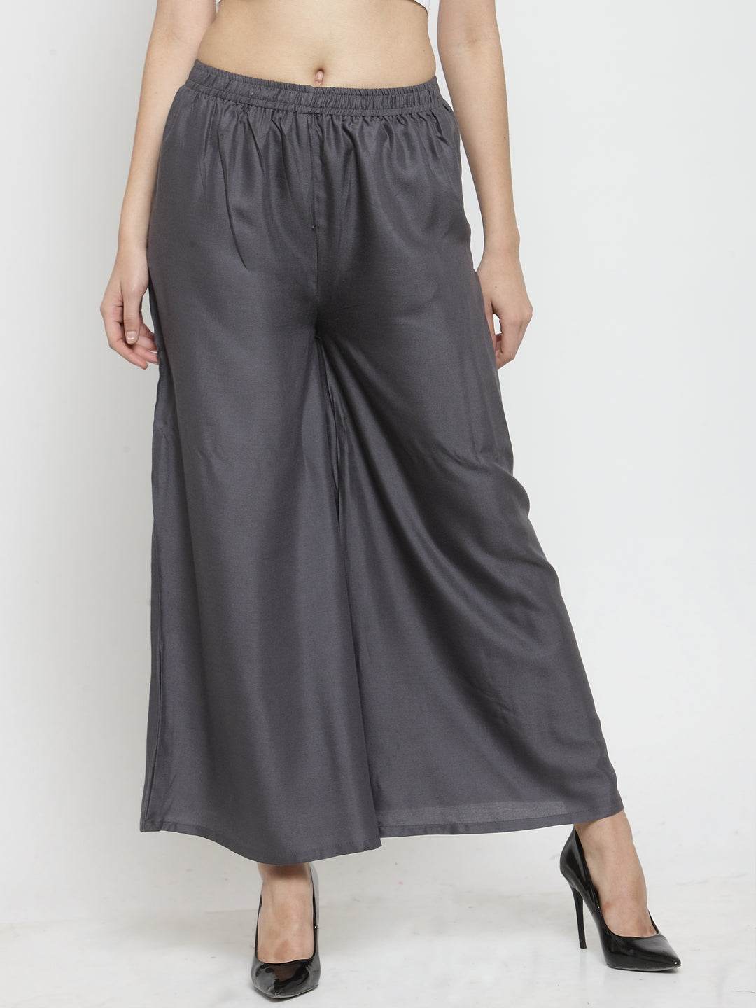 Grey solid rayon sharara for fashion-forward women.
