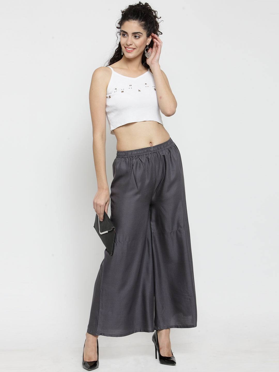 Grey solid rayon sharara, fashion-forward casual wear.