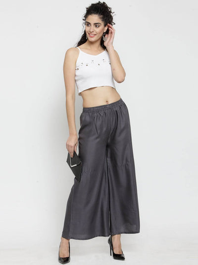 Grey solid rayon sharara, fashion-forward casual wear.