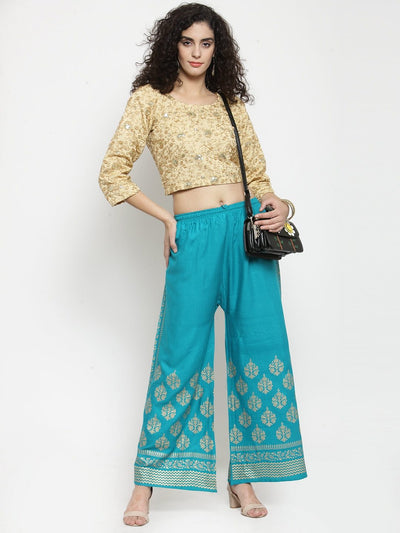 Turquoise Printed Rayon Palazzo with elegant pattern and comfortable fit.