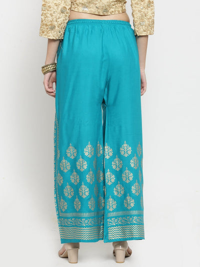 Clora Turquoise Printed Rayon Palazzo