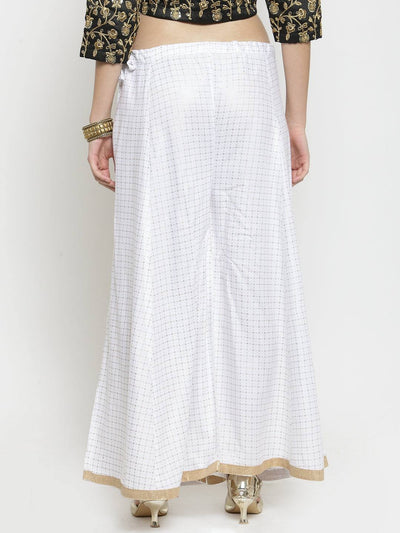 White printed rayon wide leg palazzo with ethnic design.