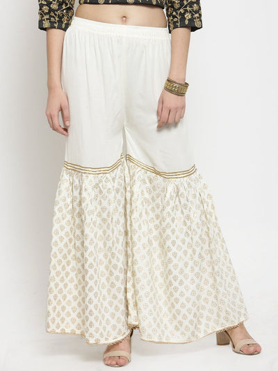 Clora Off-White Printed Rayon Gharara