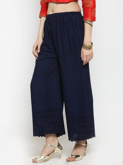 Navy Blue Full Chikankari Rayon Palazzo for women with elegant design.