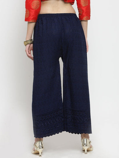 Navy Blue Full Chikankari Rayon Palazzo for women.