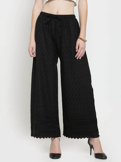 Black full chikankari rayon palazzo for women, elegant and fashion-forward design.