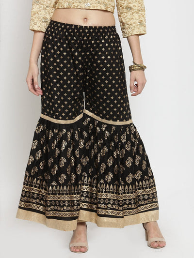 Clora Black Printed Rayon Gharara