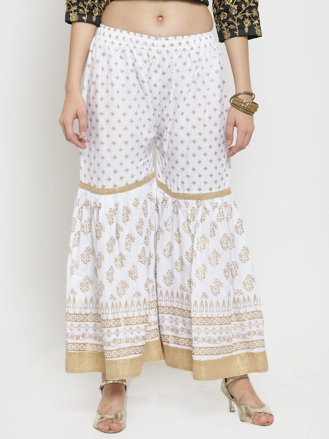 Clora White Printed Rayon Gharara