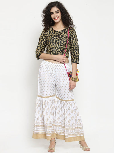 Clora White Printed Rayon Gharara