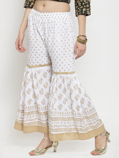 Clora White Printed Rayon Gharara
