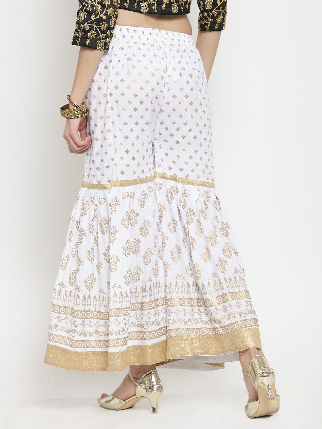 Clora White Printed Rayon Gharara