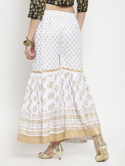 Clora White Printed Rayon Gharara