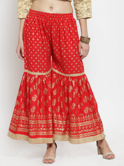 Clora Red Printed Rayon Gharara