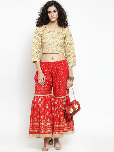 Clora Red Printed Rayon Gharara