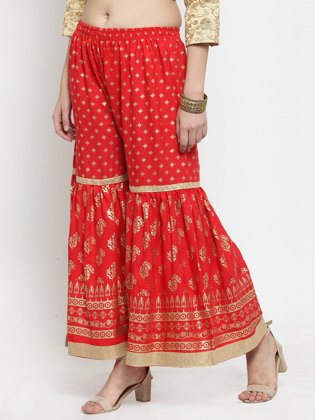 Clora Red Printed Rayon Gharara