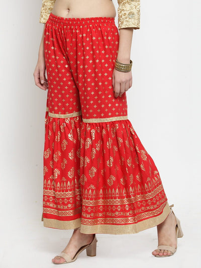Clora Red Printed Rayon Gharara