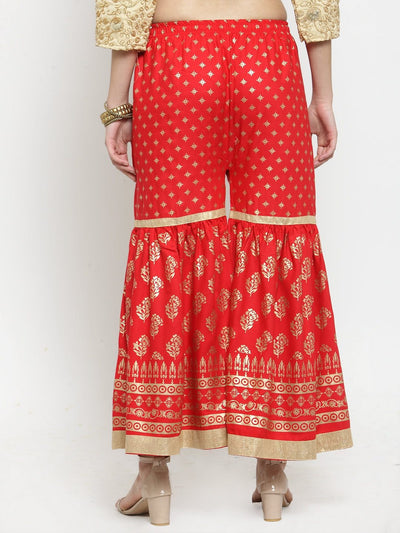 Clora Red Printed Rayon Gharara